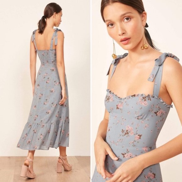 REFORMATION Nikita Blue Midi Dress Avignon Floral - Picture 3 of 16